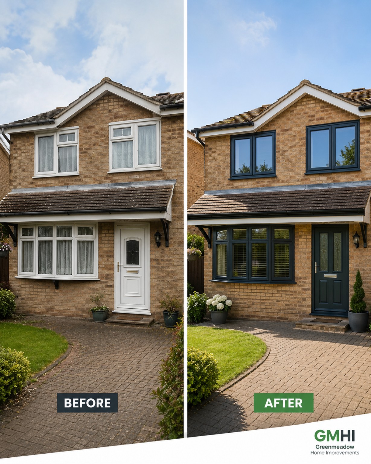 Before and after exterior window and front door upgrade